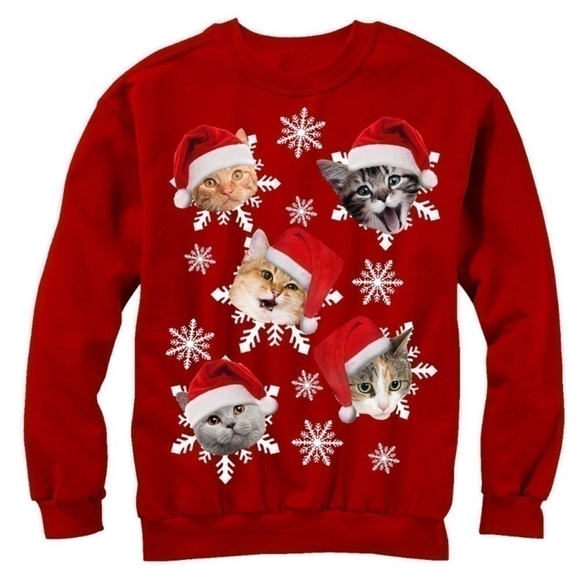 Ugly Christmas Sweater Cats Red with Snowflake Size L - Picture 1 of 5